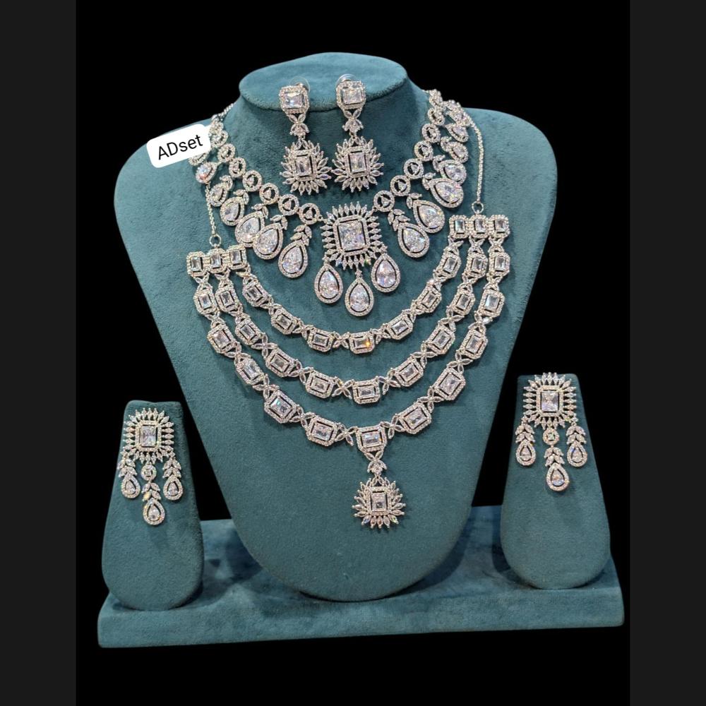 Akruti Collection Silver Plated American Diamonds Double Necklace Set
