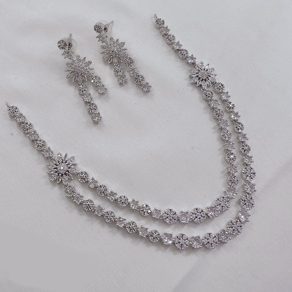 Akruti Collection Silver Plated American Diamond Necklace Set