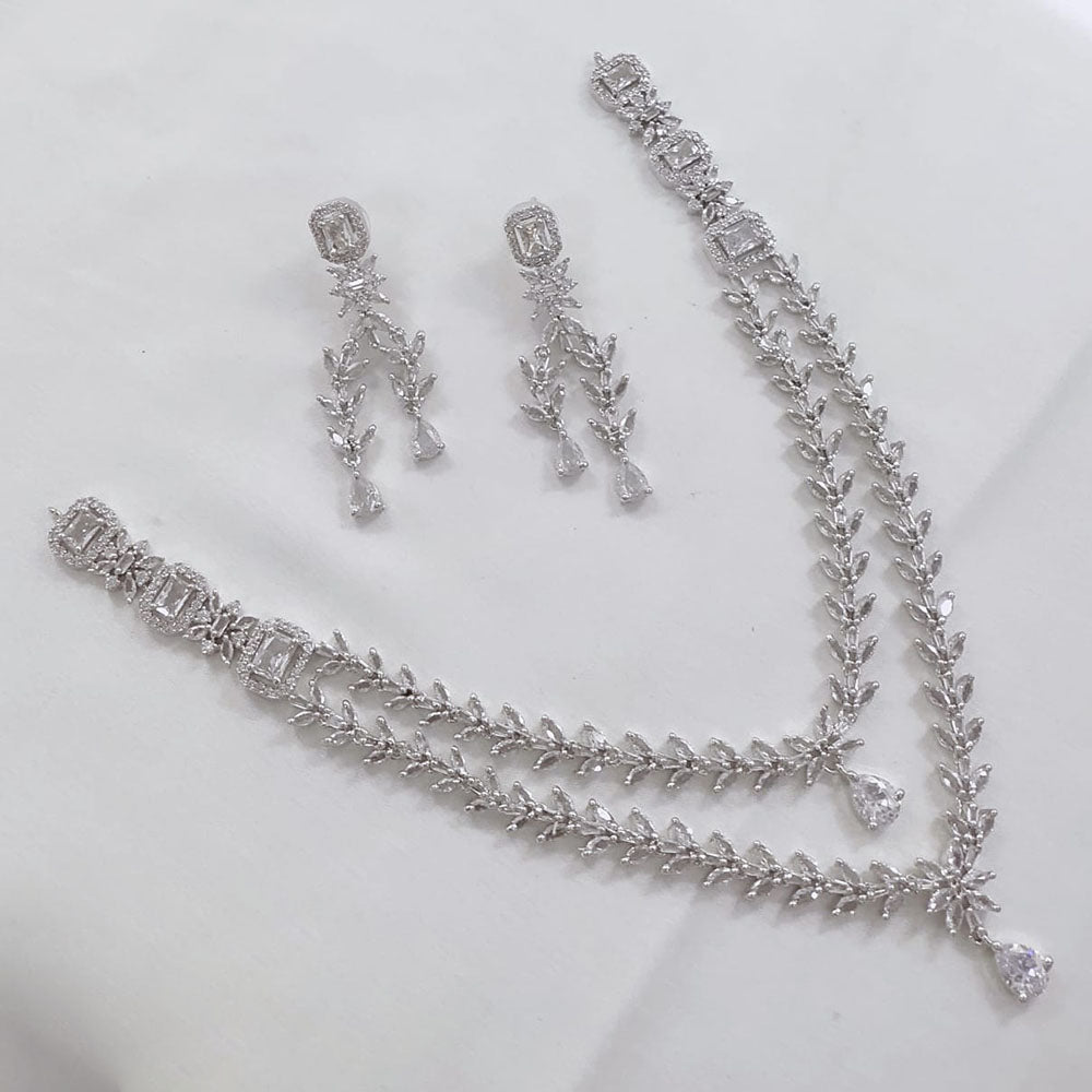 Akruti Collection Silver Plated American Diamond Necklace Set