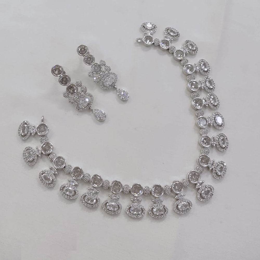 Akruti Collection Silver Plated American Diamond Necklace Set