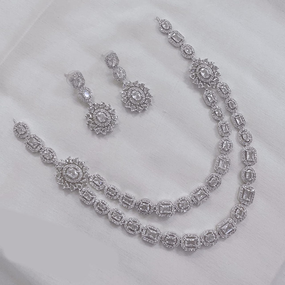 Akruti Collection Silver Plated American Diamond Necklace Set