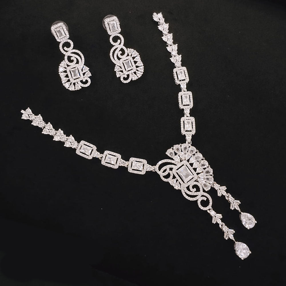 Akruti Collection Silver Plated American Diamond Necklace Set