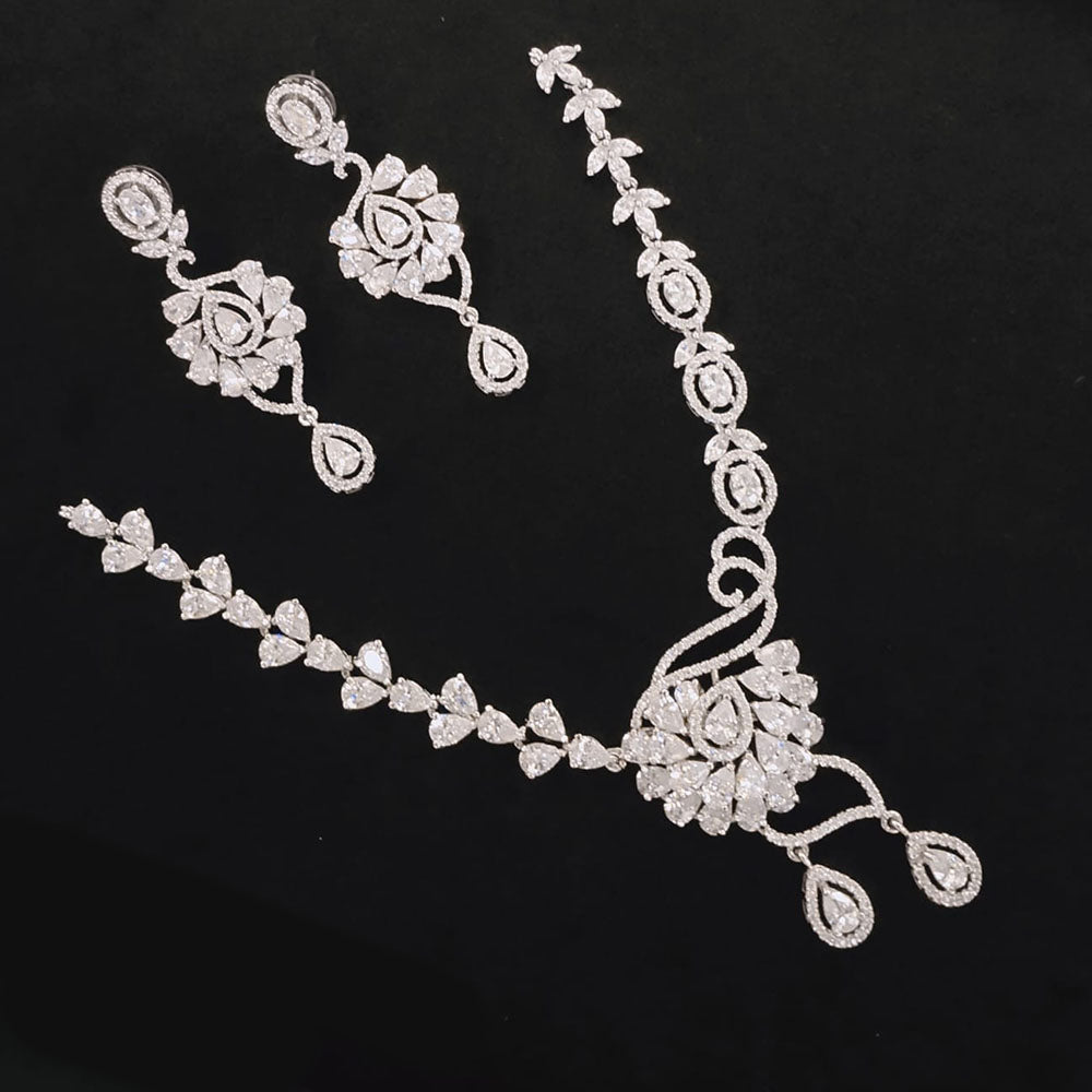 Akruti Collection Silver Plated American Diamond Necklace Set