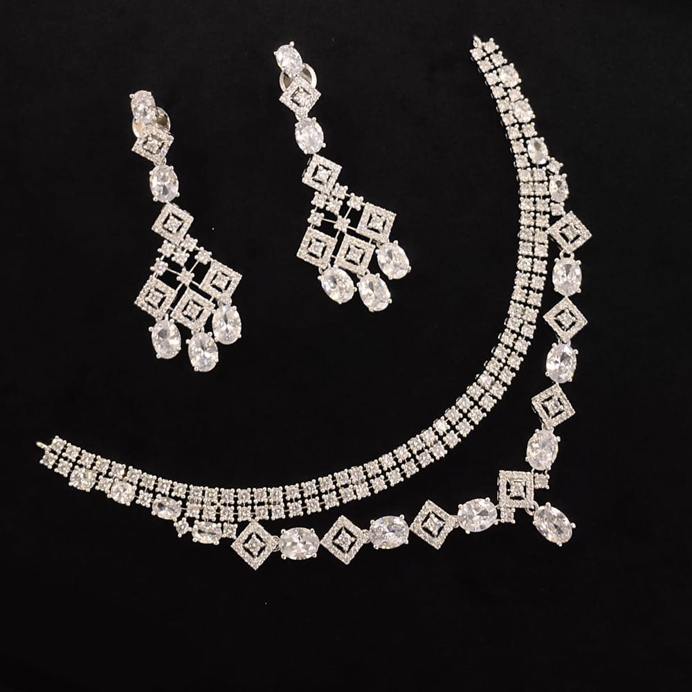 Akruti Collection Silver Plated American Diamond Necklace Set