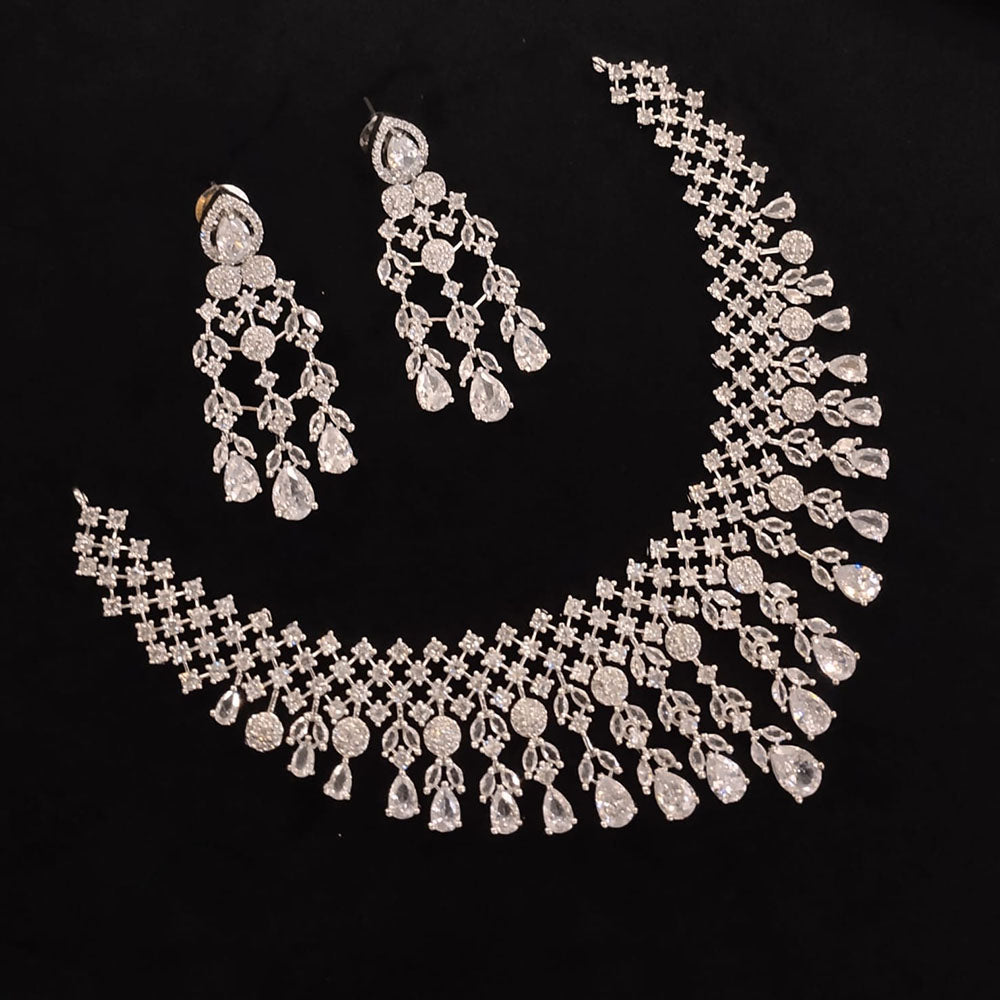 Akruti Collection Silver Plated American Diamond Necklace Set