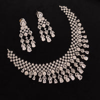 Akruti Collection Silver Plated American Diamond Necklace Set