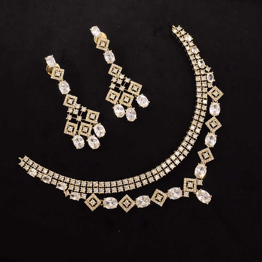 Akruti Collection Gold Plated American Diamond Necklace Set