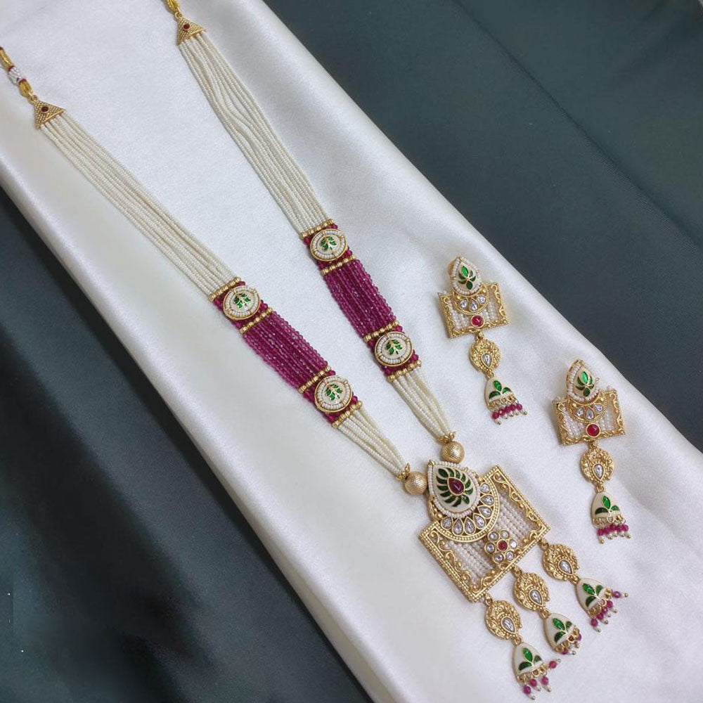 Akruti Collection Color & Charm Crystal Stone And Pearl Meenakari Long Necklace Set