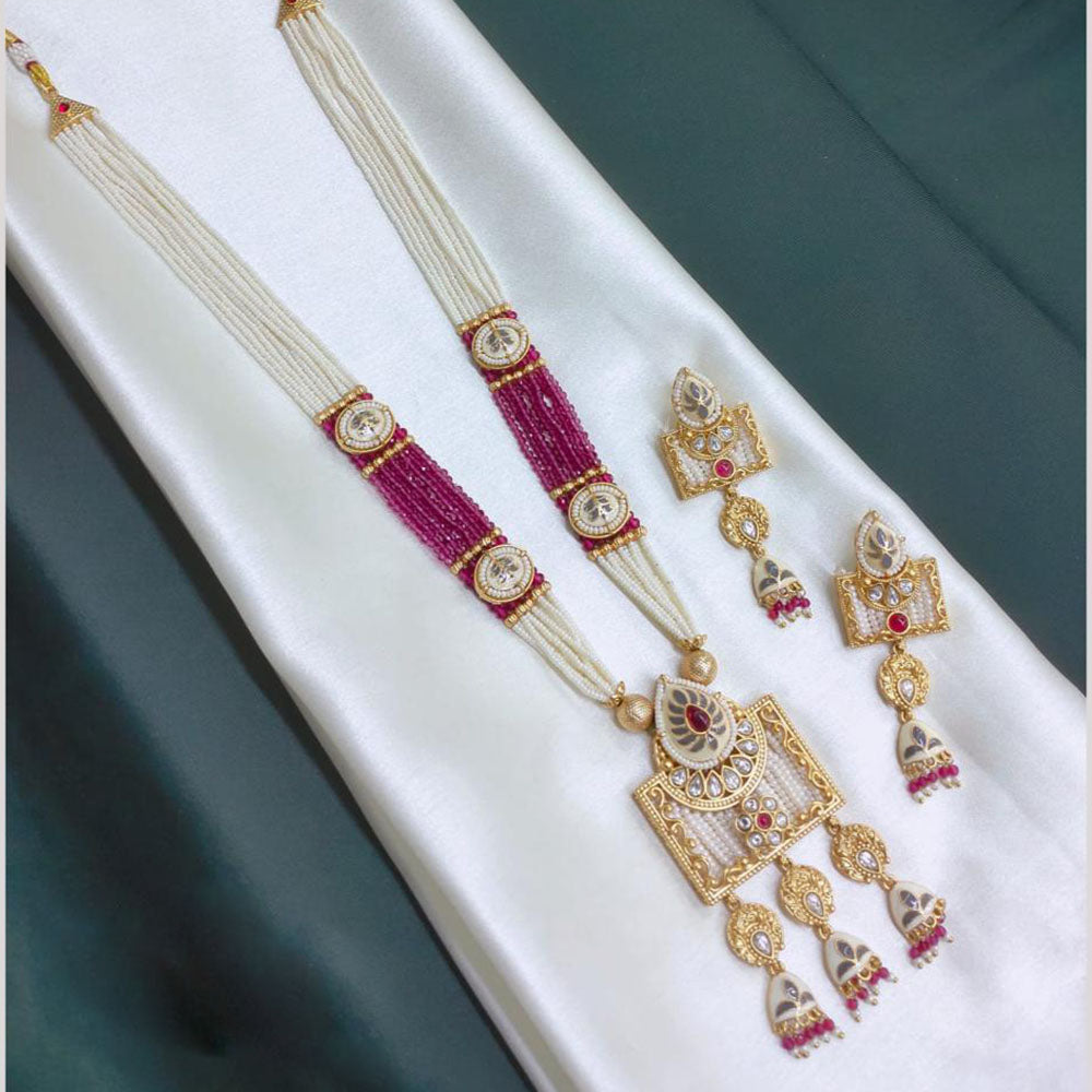 Akruti Collection Color & Charm Crystal Stone And Pearl Meenakari Long Necklace Set