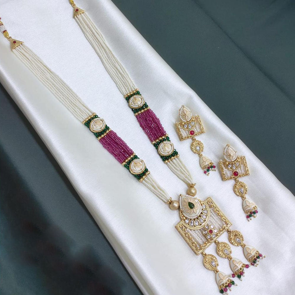 Akruti Collection Fusion Finesse Crystal Stone And Pearl Meenakari Long Necklace Set
