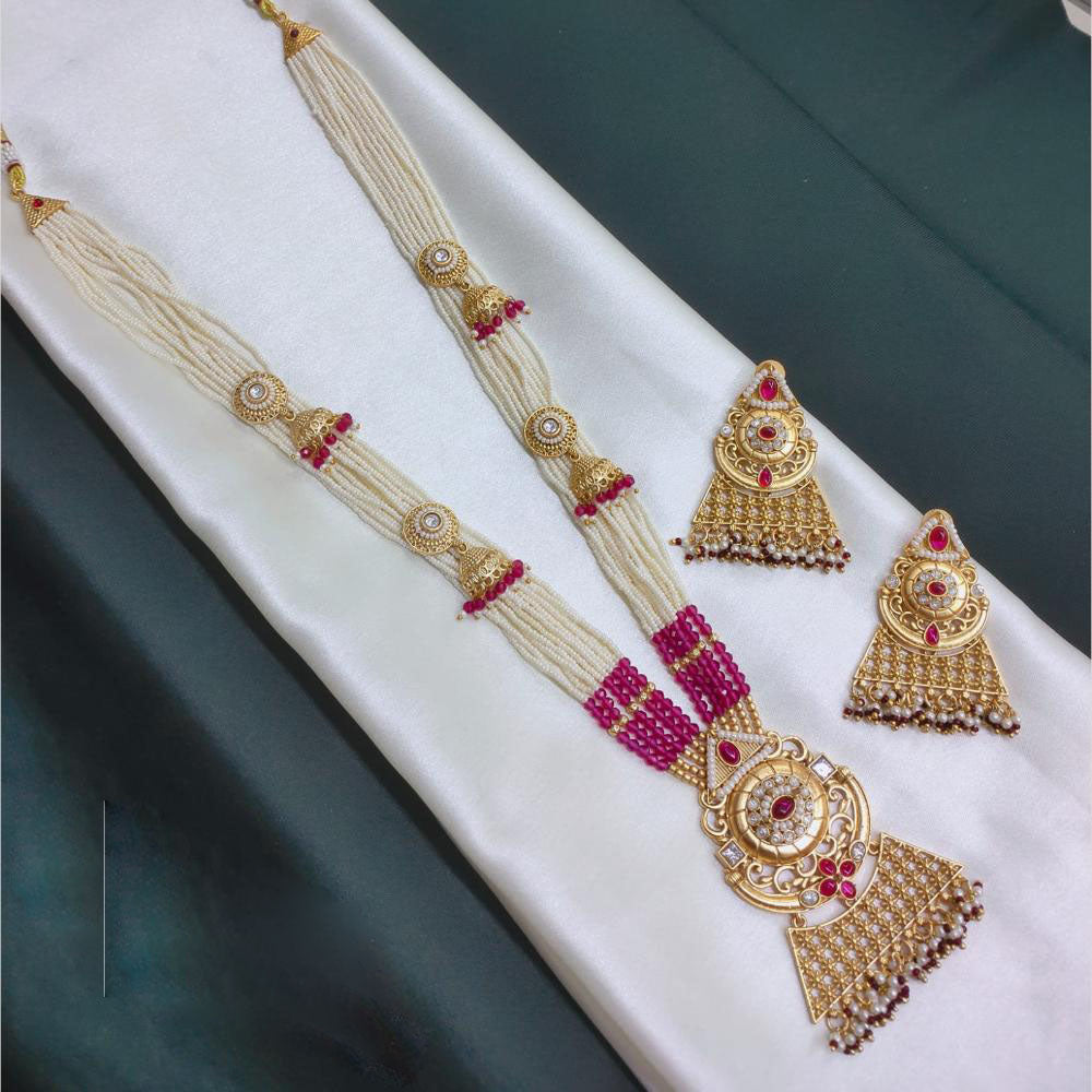Akruti Collection Tradition Reimagined Crystal Stone And Pearl Long Necklace Set
