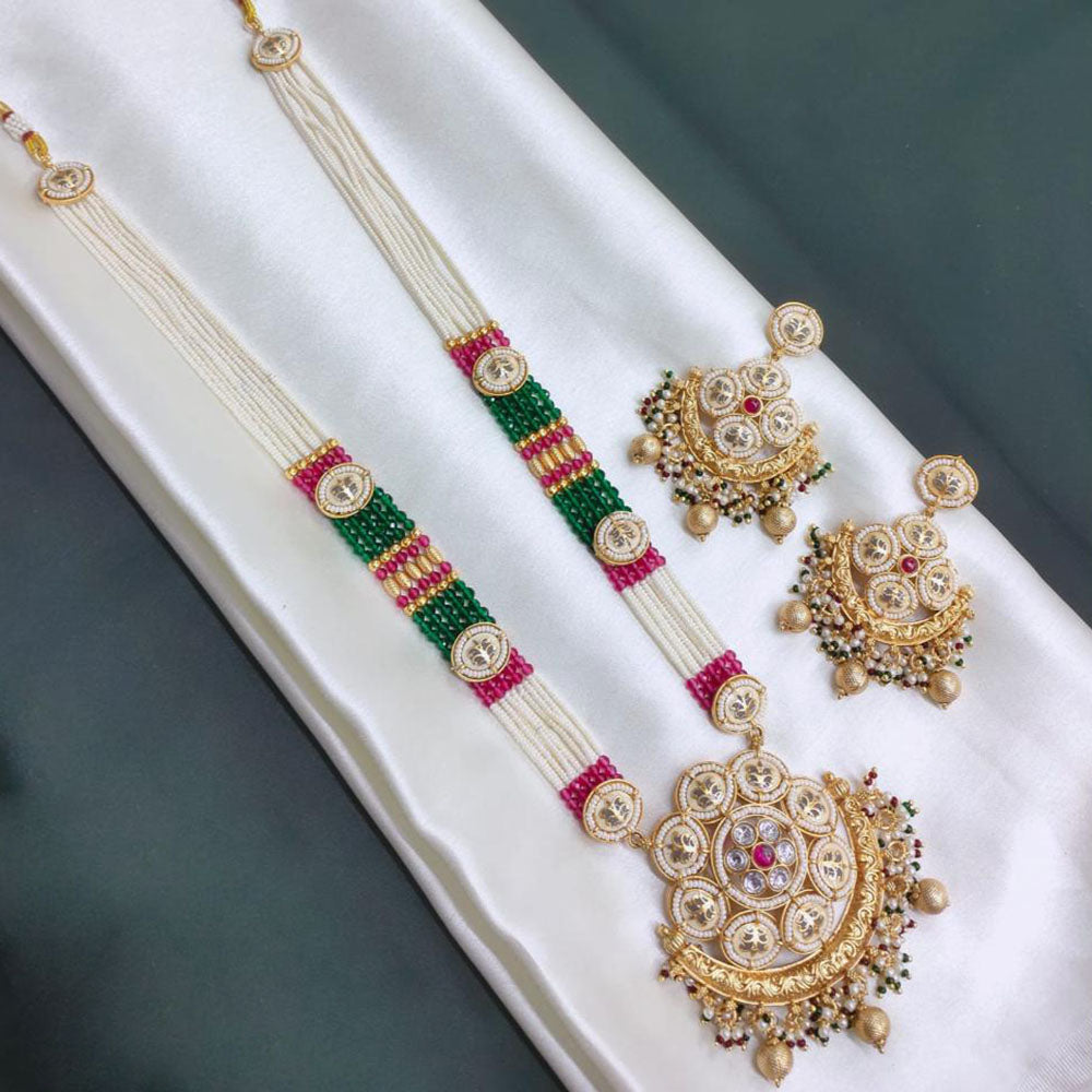 Akruti Collection Festive Shine Crystal Stone And Pearl Meenakari Long Necklace Set