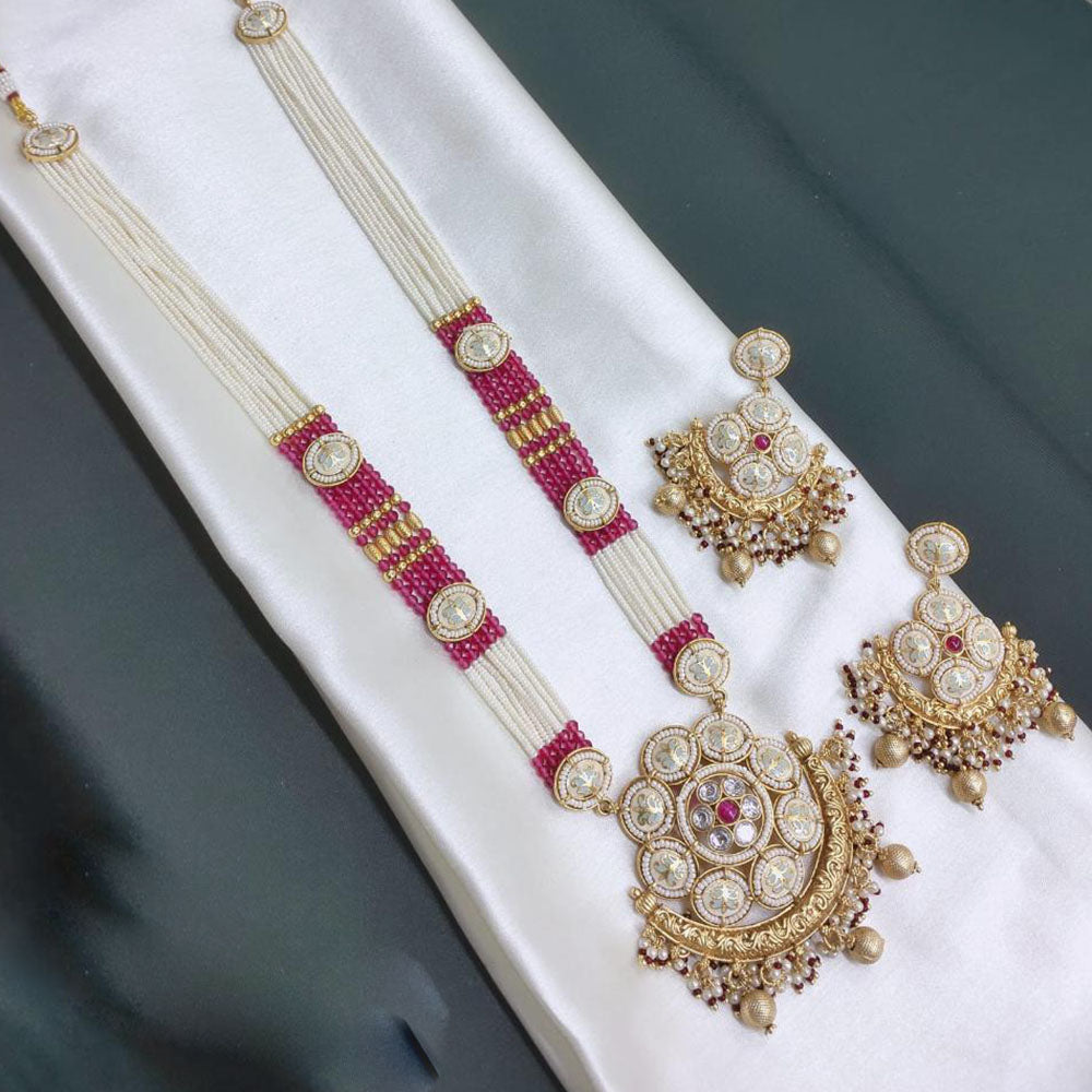 Akruti Collection Festive Shine Crystal Stone And Pearl Meenakari Long Necklace Set