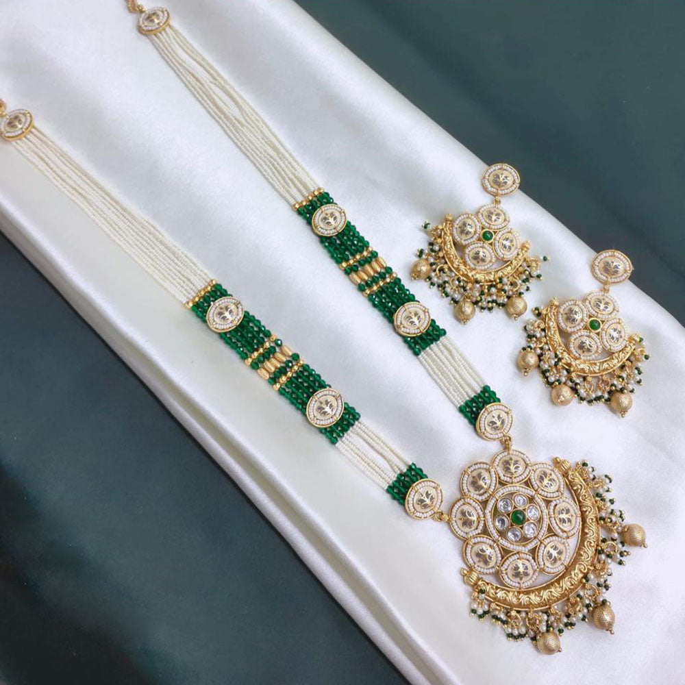 Akruti Collection Festive Shine Crystal Stone And Pearl Meenakari Long Necklace Set