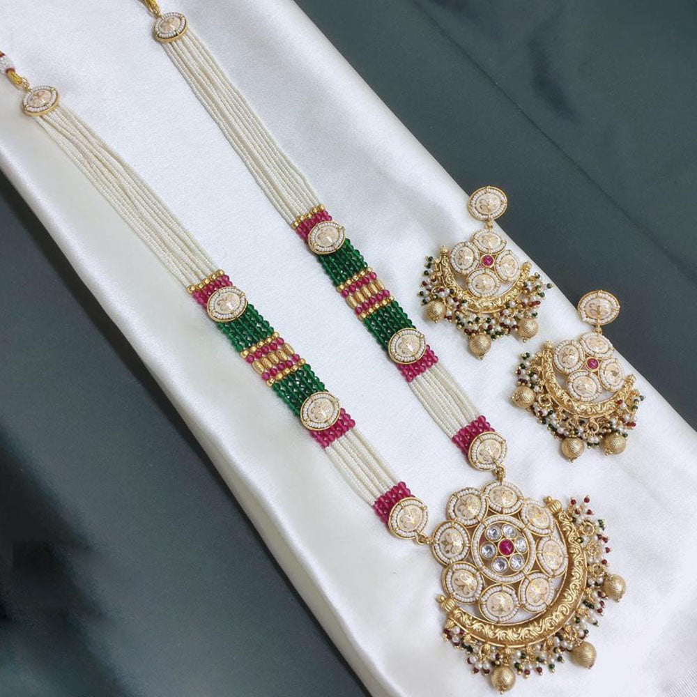 Akruti Collection Festive Shine Crystal Stone And Pearl Meenakari Long Necklace Set