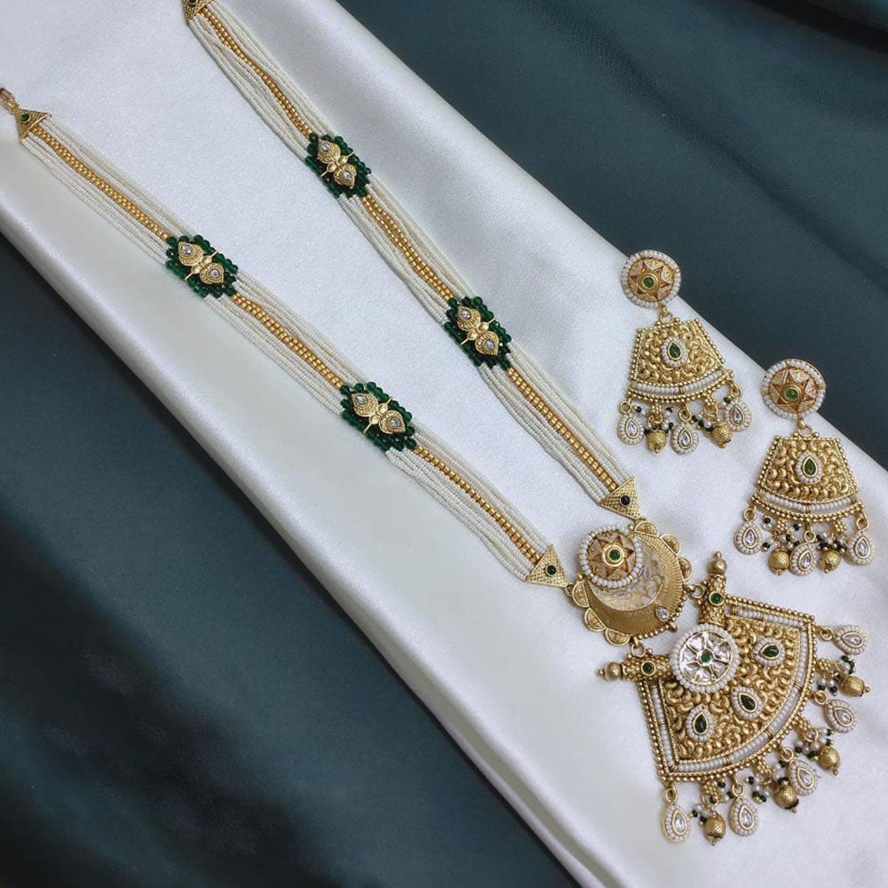 Akruti Collection Tradition Reimagined Crystal Stone And Pearl Long Necklace Set