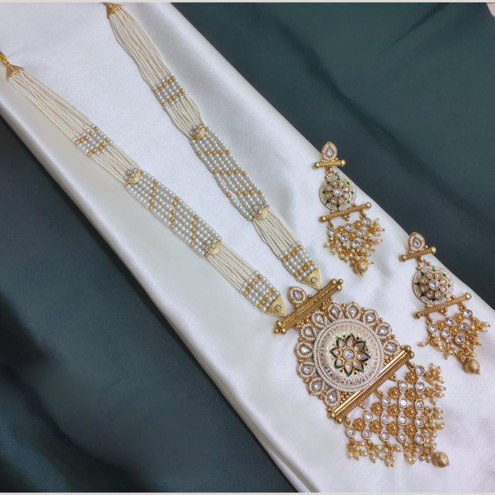 Akruti Collection Tradition Reimagined Crystal Stone And Pearl Long Necklace Set