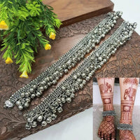 Akruti Collection Modern Desi Silver Plated Classic Ghungaroo Anklets (Payal)