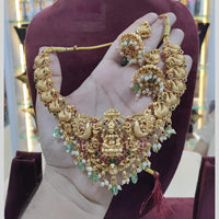 Akruti Collection Antique Gold Temple Necklace with Beautiful Peacock Artwork