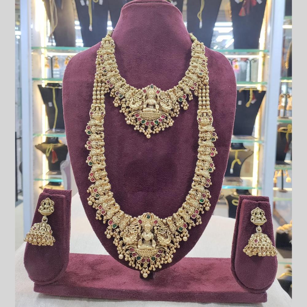 Akruti Collection Elegant Layered Temple Dual Necklace Set