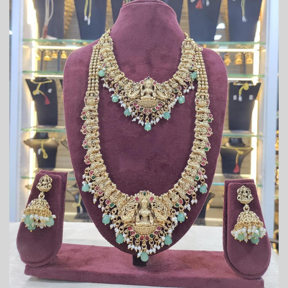 Akruti Collection Traditional Temple double Necklace Set