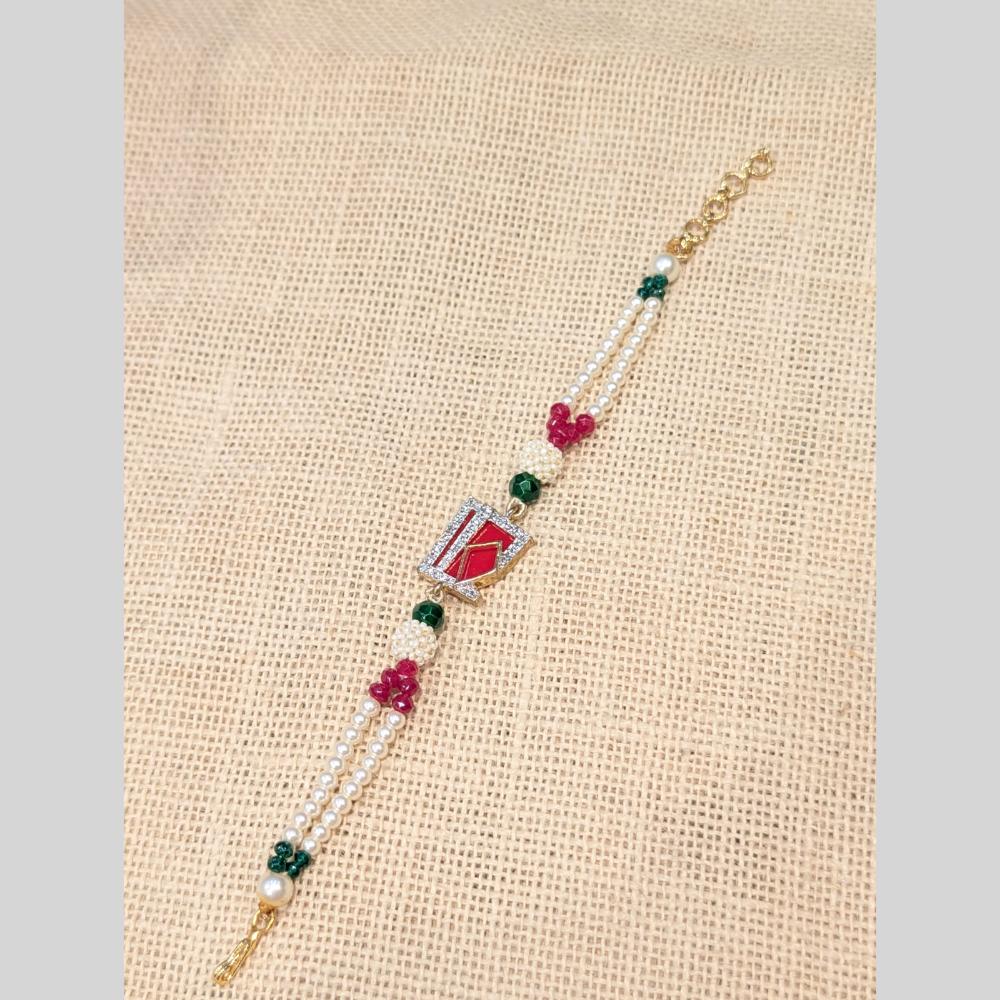 Akruti Collection Elegant Pearl Rakhi – Traditional Love with a Touch of Grace