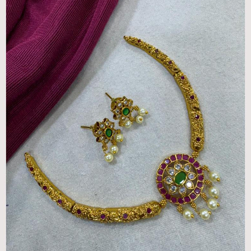Akruti Collection Royal Glam Pota Stone And Pearl Timeless Elegence Necklace Set