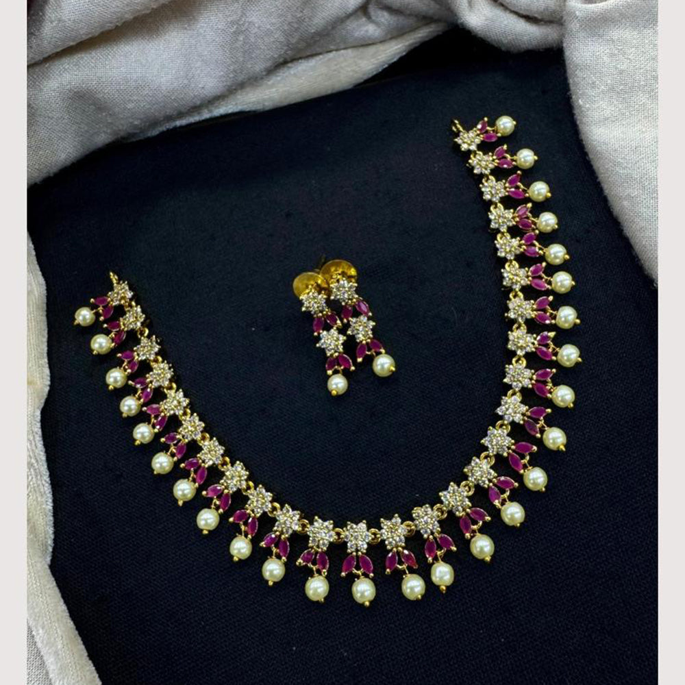 Akruti Collection Elegant Edge American Diamond And Pearl Luxe Look Necklace Set