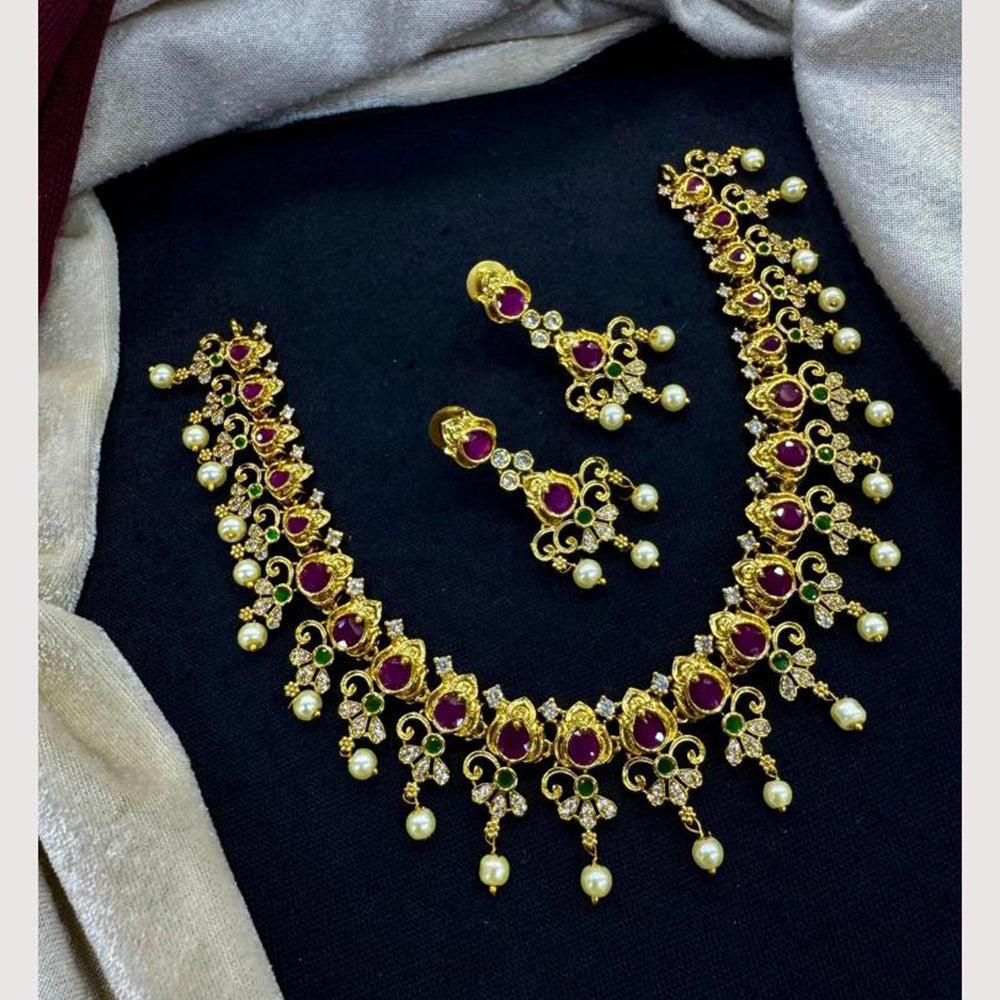 Akruti Collection Fusion Glow Austrain And Pota Stone Pearl Designer Necklace Set