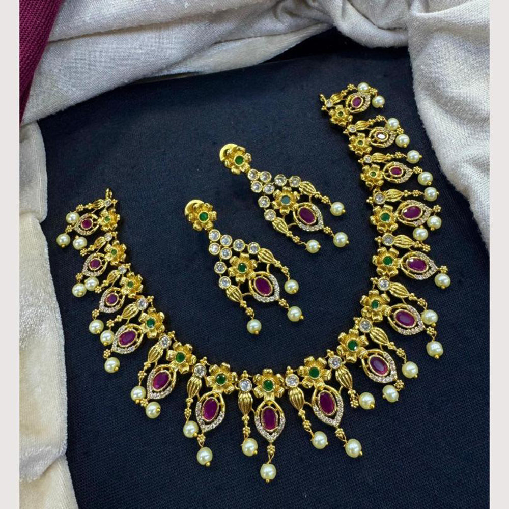 Akruti Collection Designer Austrain And Pota Stone Pearl Necklace Set