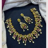 Akruti Collection Designer Austrain And Pota Stone Pearl Necklace Set 