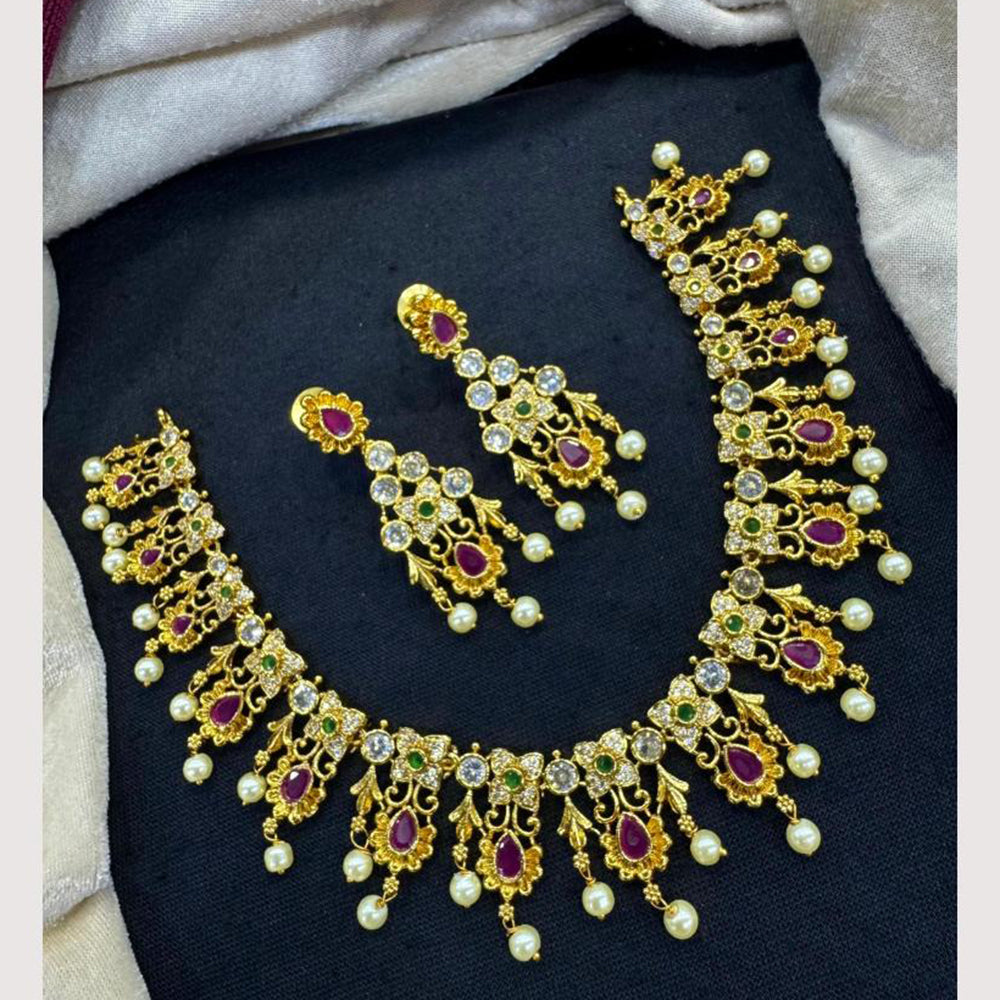 Akruti Collection Designer Austrain And Pota Stone Pearl Necklace Set
