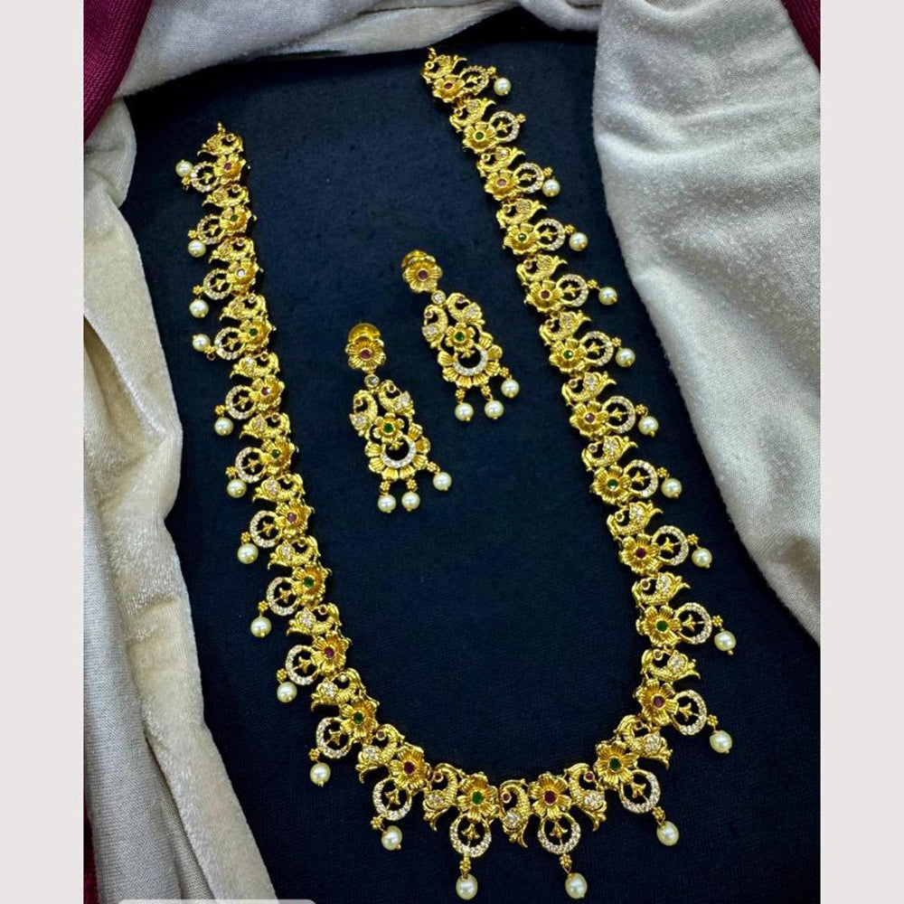 Akruti Collection Modern Elegance Austrain Stone And Pearl Long Necklace Set