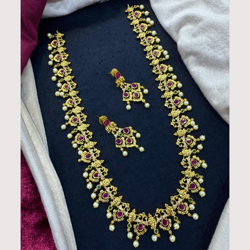 Akruti Collection Austrain And Pota Stone Pearl Exculsive Long Designer Necklace Set