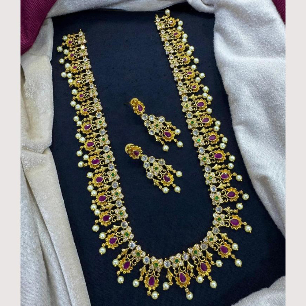 Akruti Collection Modern Heritage Austrain And Pota Stone Pearl Long Necklace Set