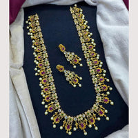 Akruti Collection Modern Heritage Austrain And Pota Stone Pearl Long Necklace Set 