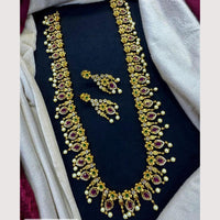 Akruti Collection Modern Heritage Austrain And Pota Stone Pearl Long Necklace Set 