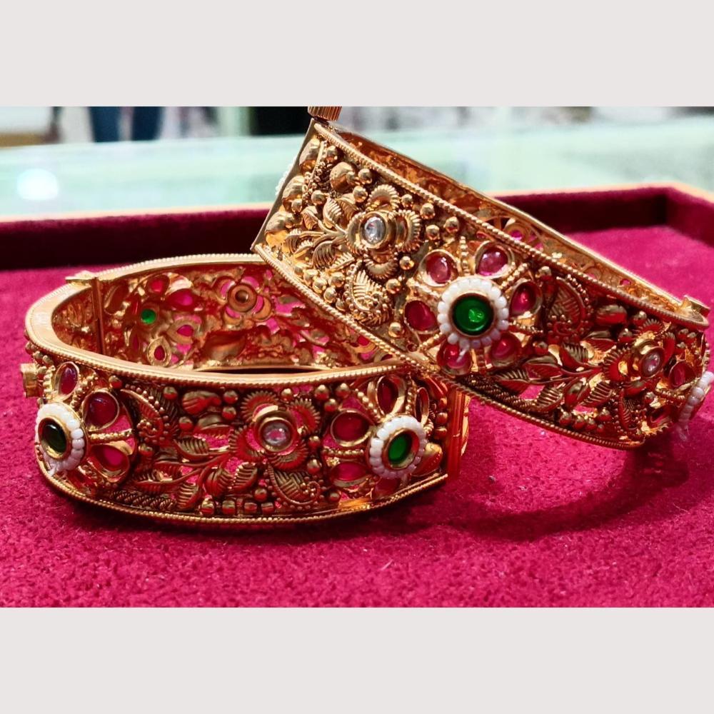 Akruti Collection Pota Stone And Pearl Openable Galmour Bangle Set
