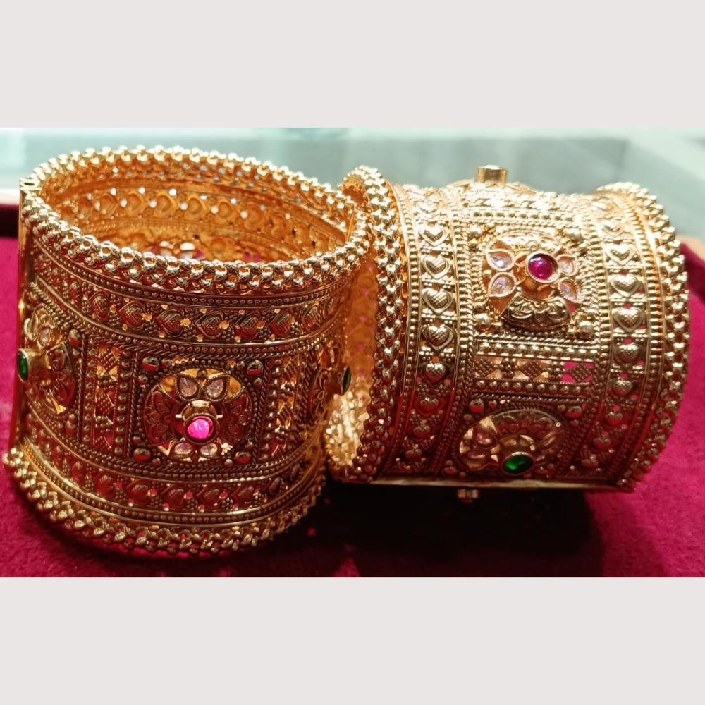 Akruti Collection Classic Glow Pota Stone Openable Galmour Bangle Set