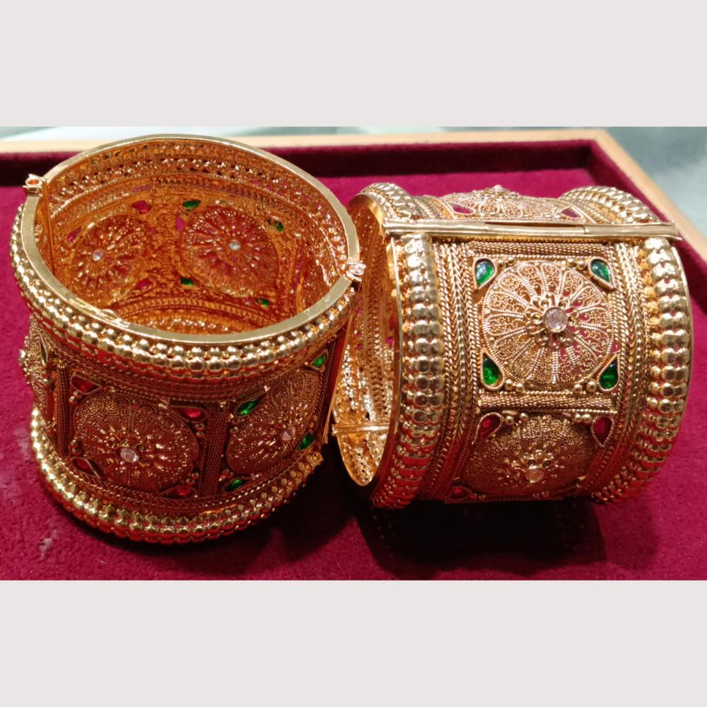 Akruti Collection Classic Glow Pota Stone Openable Galmour Bangle Set