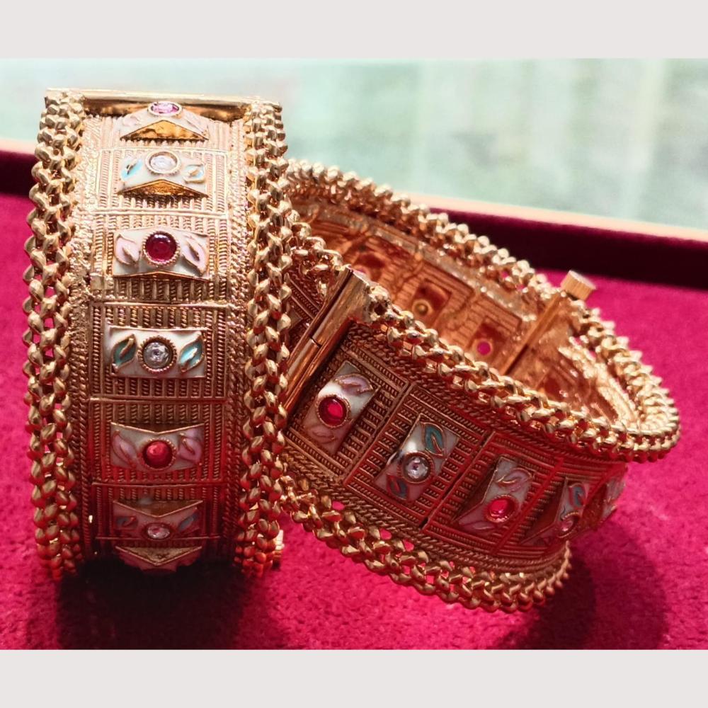 Akruti Collection Ethnic Glow Pota Stone Meenakari Openable Bangle Set