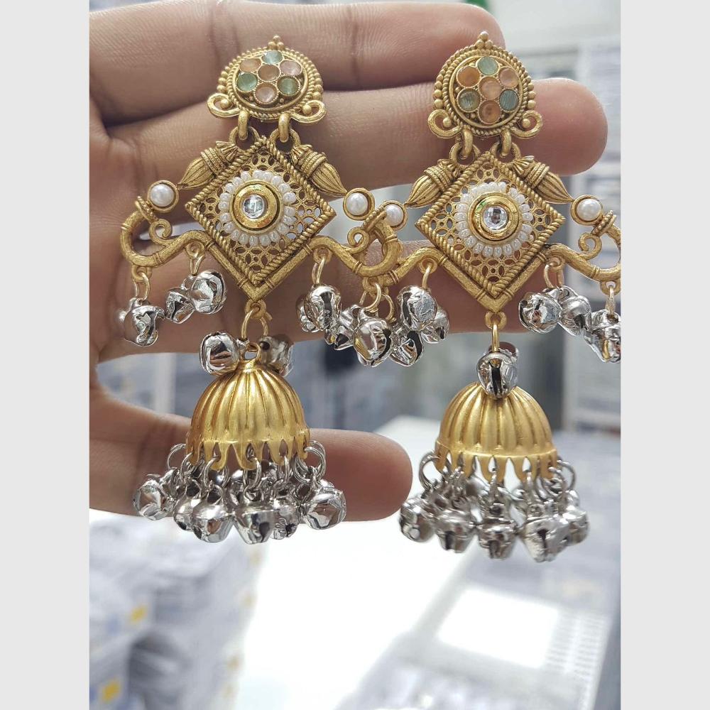Akruti Collection Elegant 2 Toned Floral design Jhumki Earrings