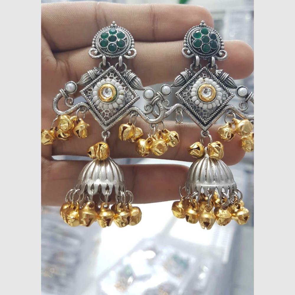 Akruti Collection Jhumkis with Two Tone Plating & Stones
