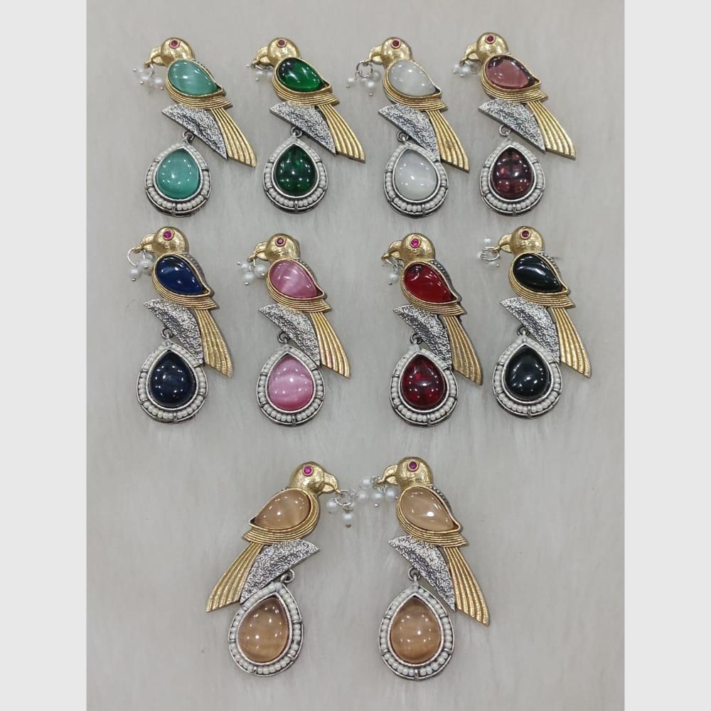 Akruti Collection Statement Earrings – Parrot & Crystal stone