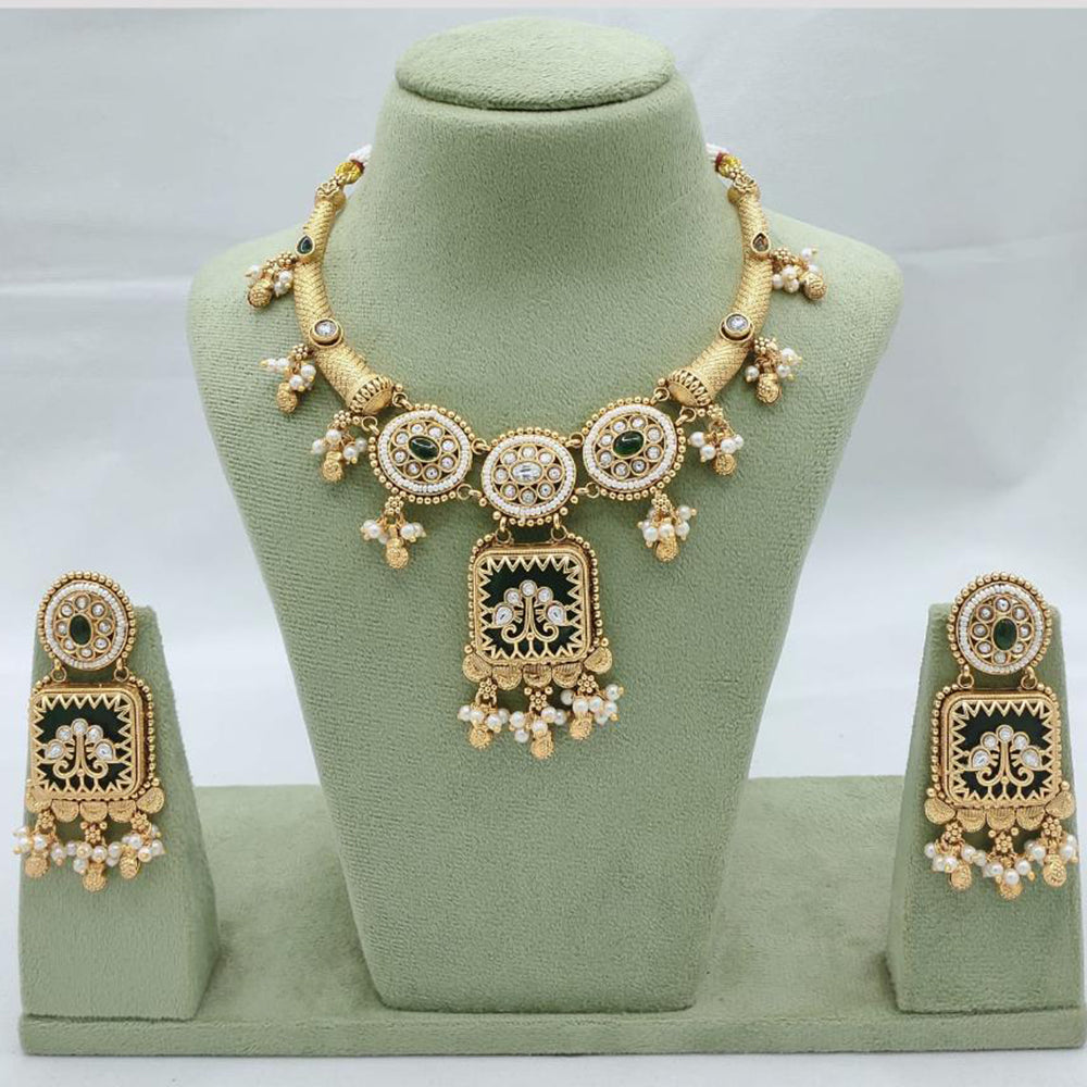 Akruti Collection Traditional Pota Stone And Pearl Necklace Set