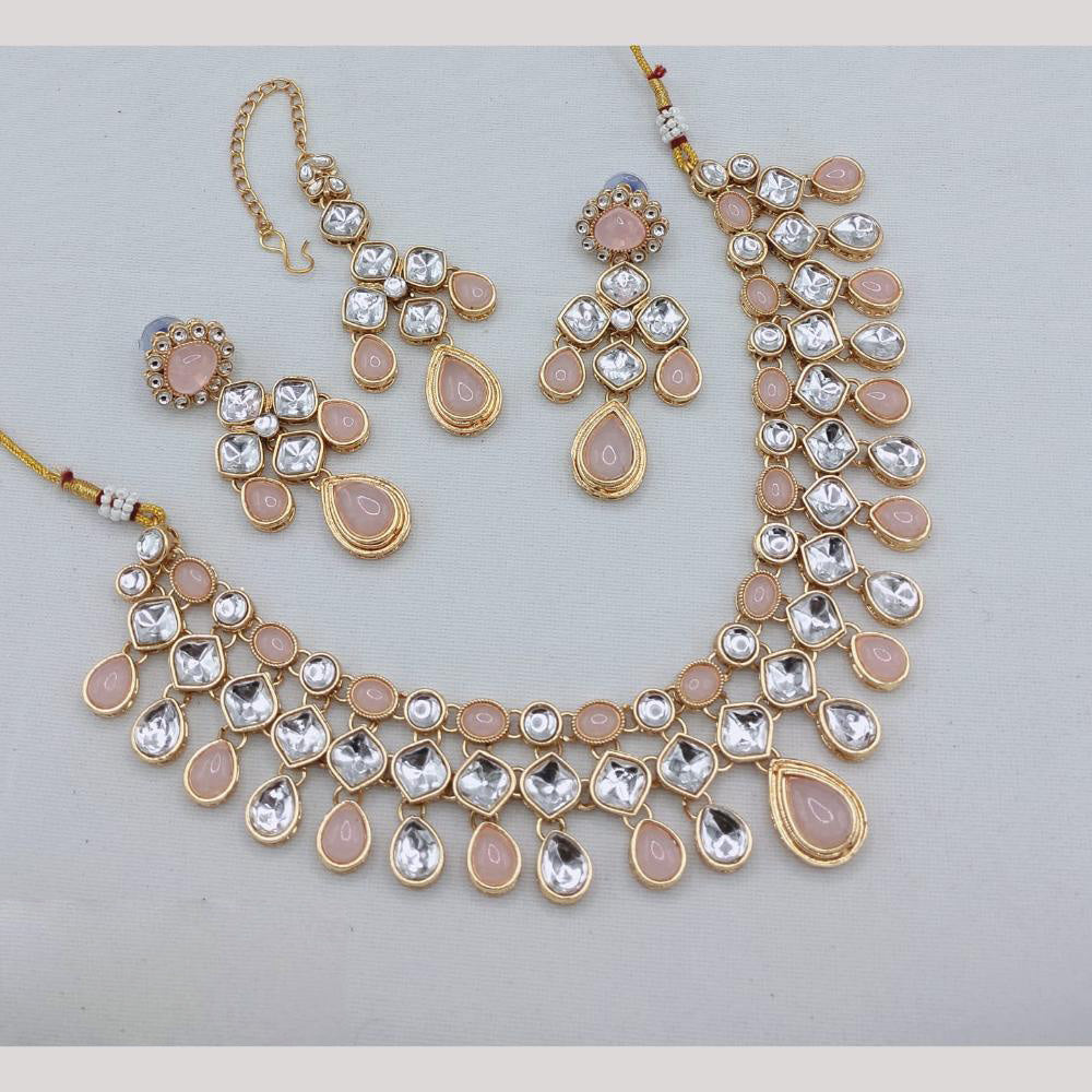 Akruti Collection Elegant Gold Plated Kundan Stone Necklace Set