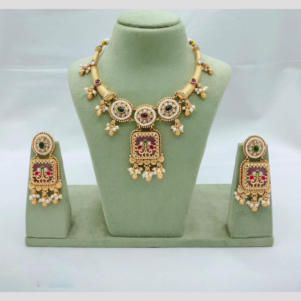 Akruti Collection Traditional Pota Stone And Pearl Necklace Set