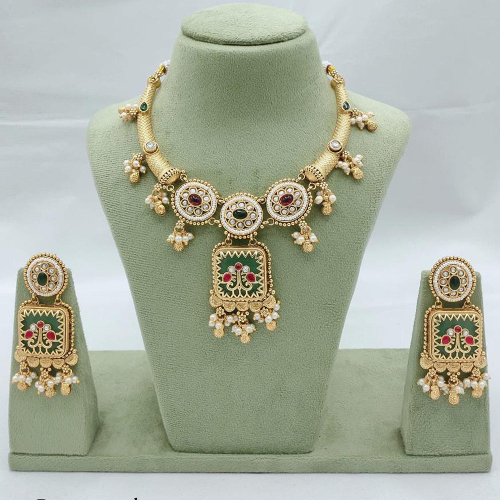 Akruti Collection Traditional Pota Stone And Pearl Necklace Set