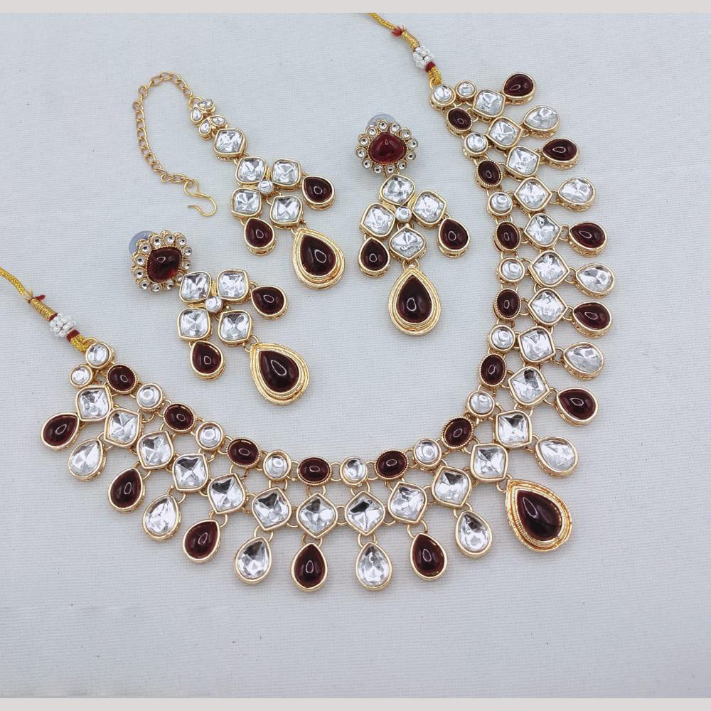 Akruti Collection Elegant Gold Plated Kundan Stone Necklace Set