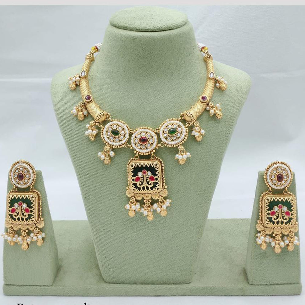 Akruti Collection Traditional Pota Stone And Pearl Necklace Set